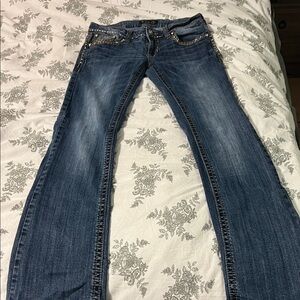 Shyanne Dark Blue Boot Cut Jeans with Embellished Pockets